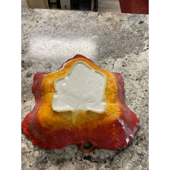 Vintage Leaf Shaped Ceramic Bowl | Fall Decor | Autumn Glazed Centerpiece Dish - Picture 5 of 11